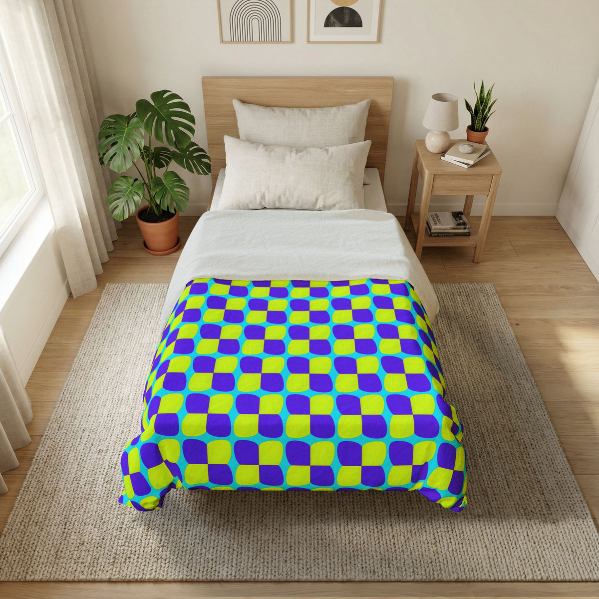 Bold Bulge Checker Cotton Duvet Cover – Op-Art Checker Pattern
