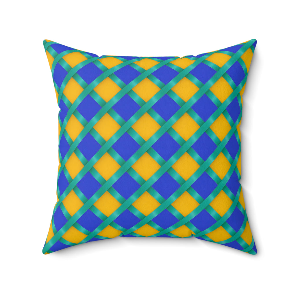 Broad Gold Diamond Trellis Faux Suede Cushion – Peacock Jewel