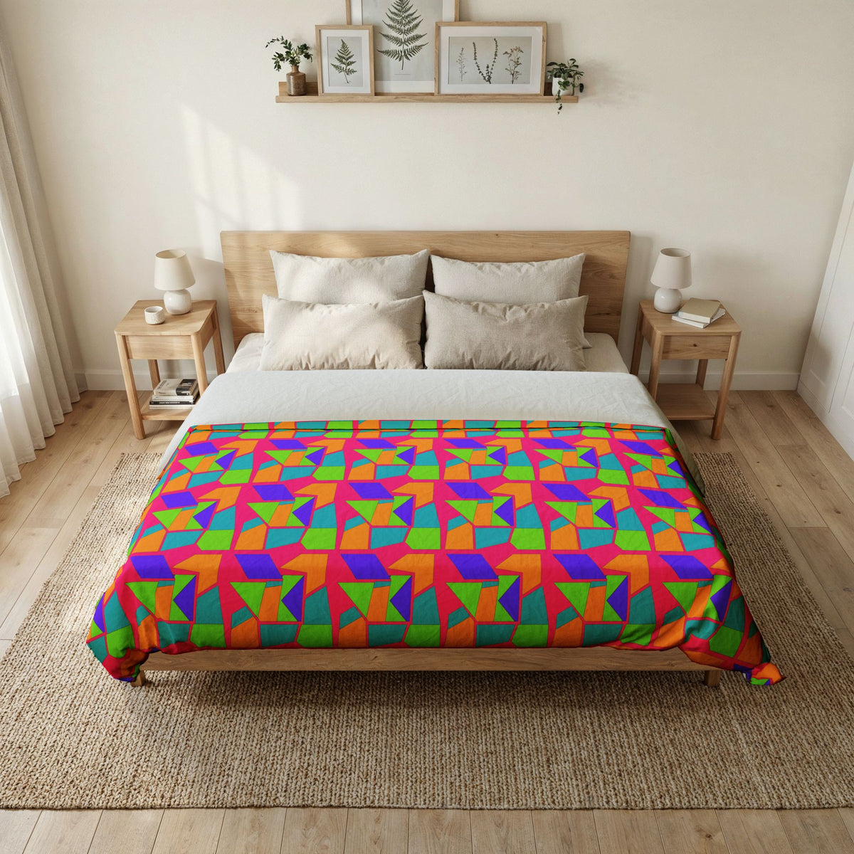 Cubist Block Quilt Cotton Duvet Cover – Tropical Punch