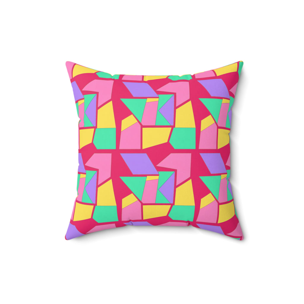 Cubist Block Quilt Faux Suede Cushion – Candy Pop on Raspberry