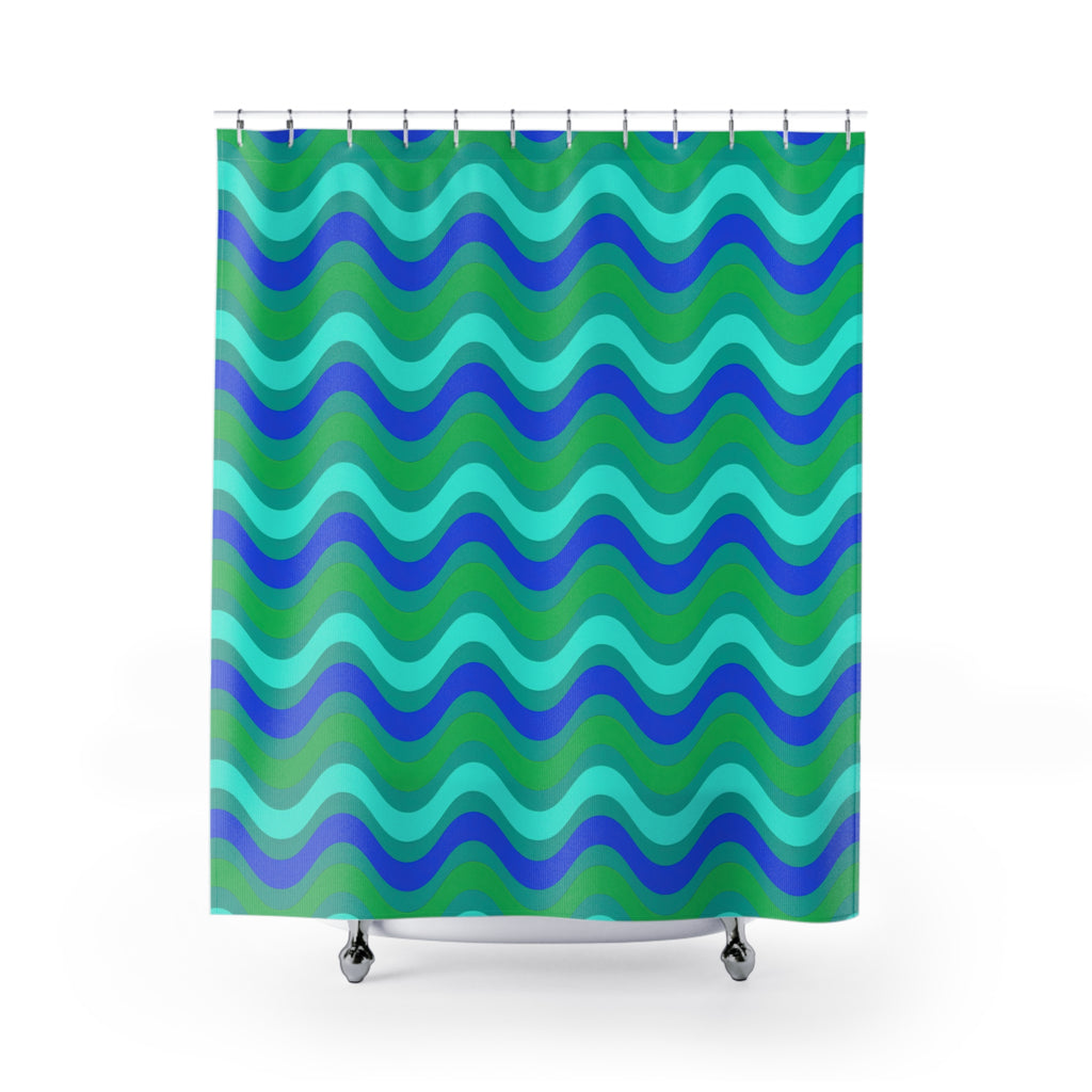 Wide Wave Interference Shower Curtain – Ocean Jewel
