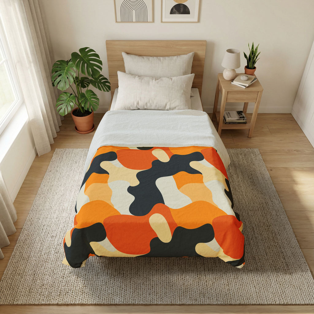 Orange Blob Camo Cotton Duvet Cover – Abstract Shapes Pattern
