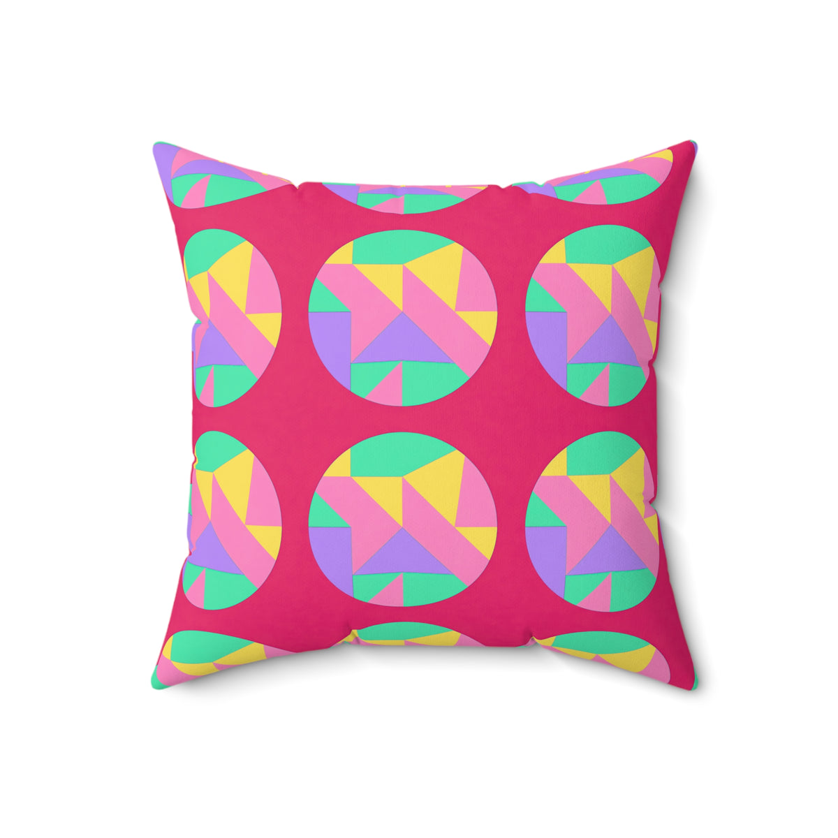 Broken Circle Planes Faux Suede Cushion – Candy Pop on Raspberry