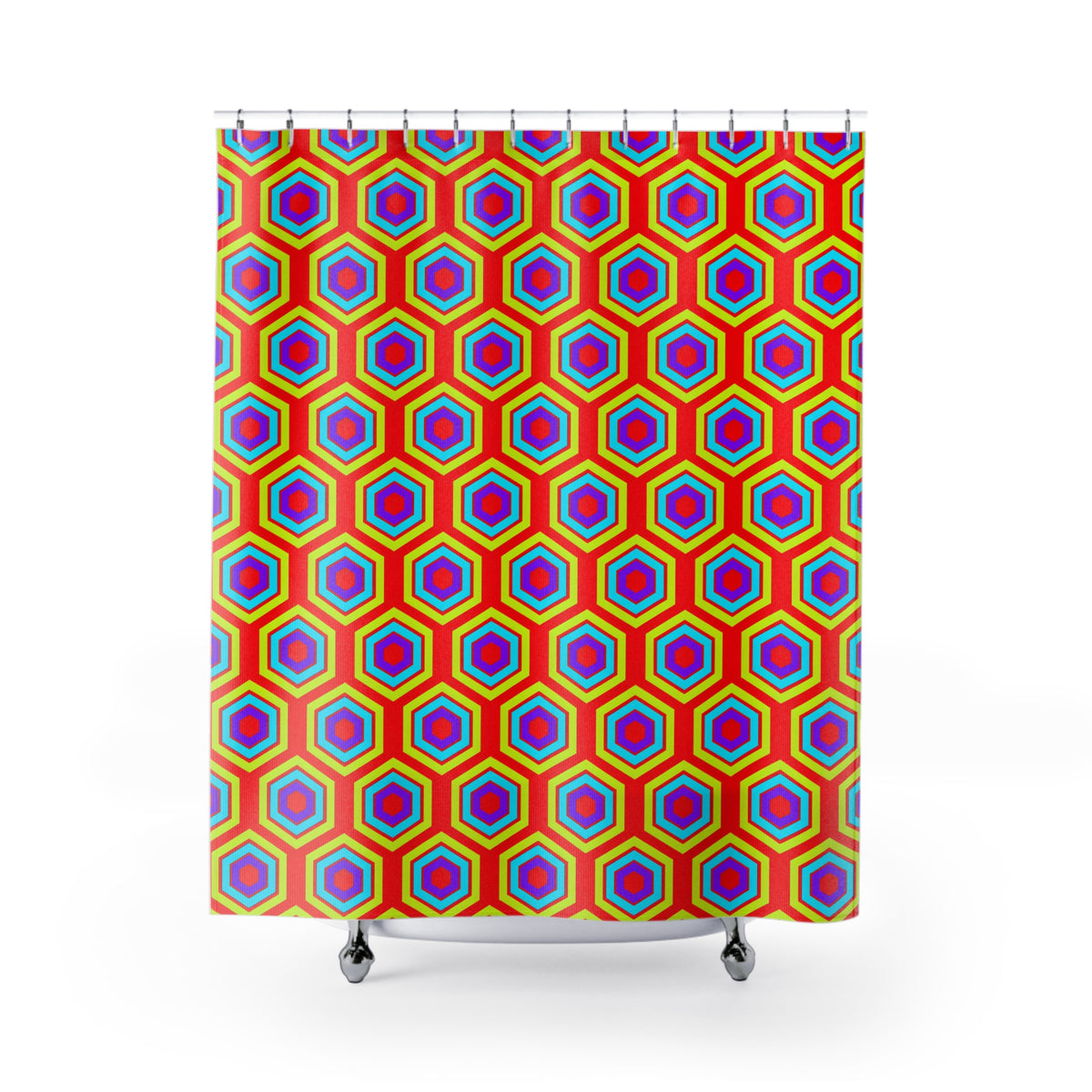 Concentric Hexagon Ripple Shower Curtain – Op-Art Hexagons Pattern