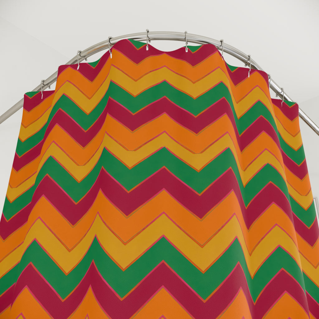 Jewel Chevron Bands Shower Curtain – Cranberry Spice