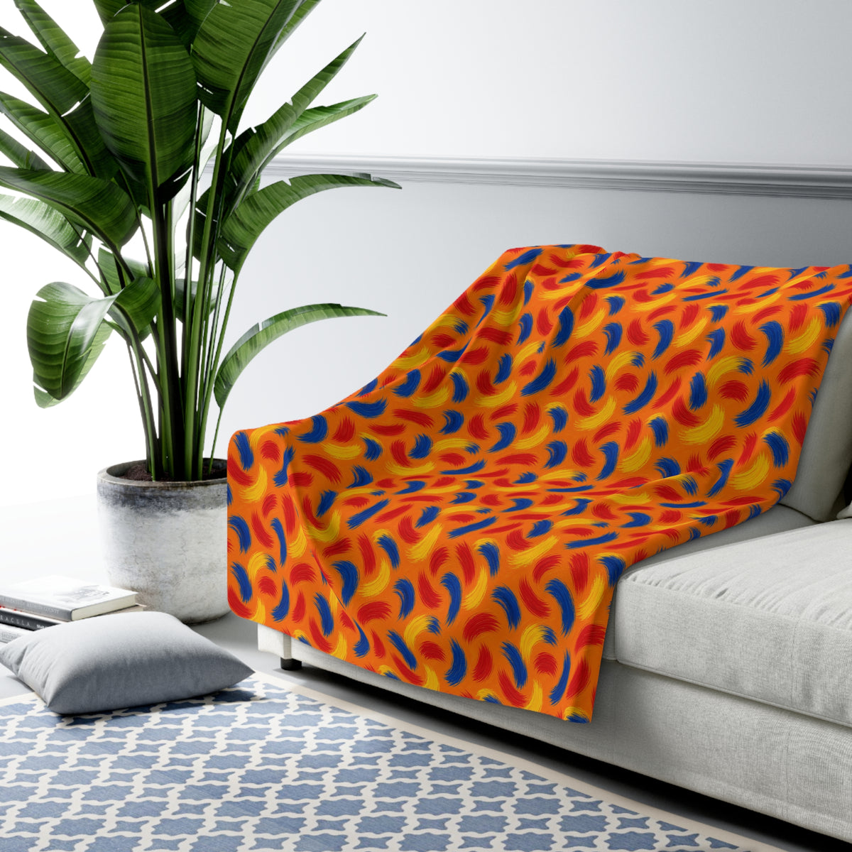 Sweeping Arcs Sherpa Fleece Blanket – Expressionist Brushstroke Abstract Pattern