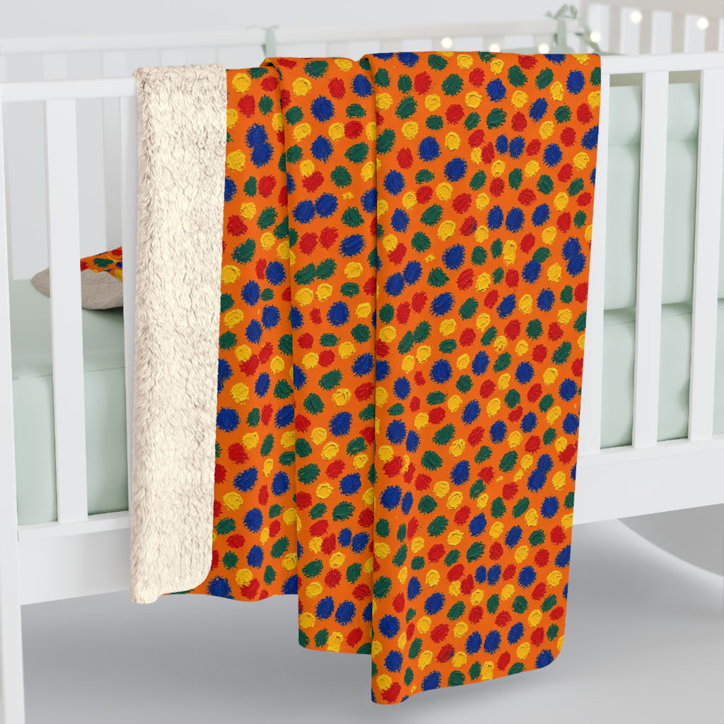 Stippled Dabs Sherpa Fleece Blanket – Expressionist Brushstroke Abstract Pattern