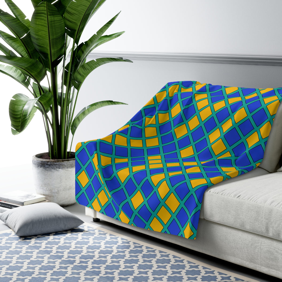 Harlequin Gold Grid Sherpa Fleece Blanket – Peacock Jewel