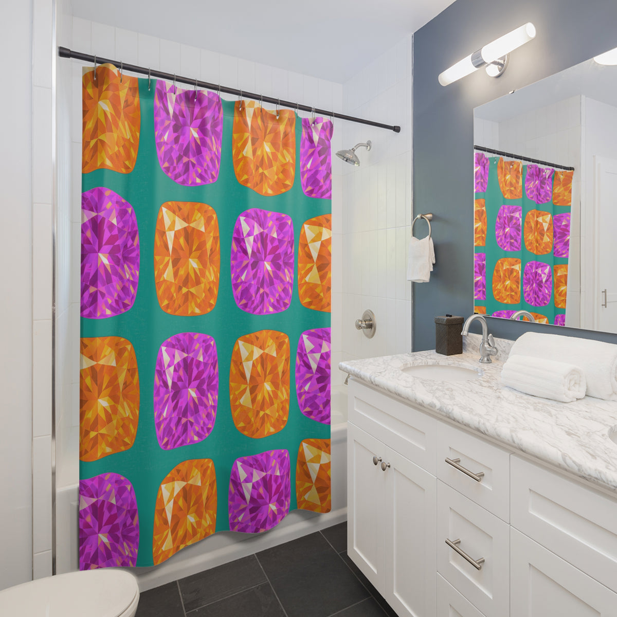 Giant Cut Gem Grid Shower Curtain – Peacock Jewel