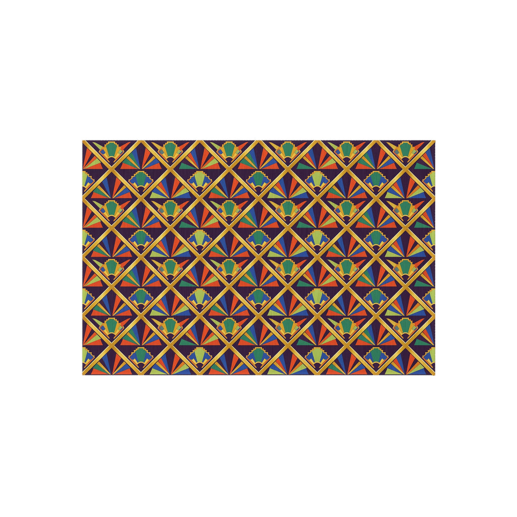 Gilded Lattice Sunburst Outdoor Rug – Art Deco Geometric Pattern