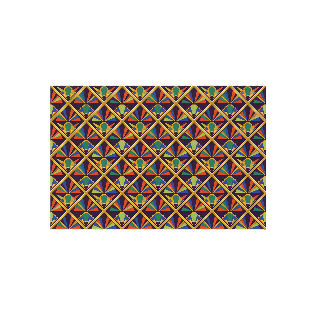 Gilded Lattice Sunburst Outdoor Rug – Art Deco Geometric Pattern