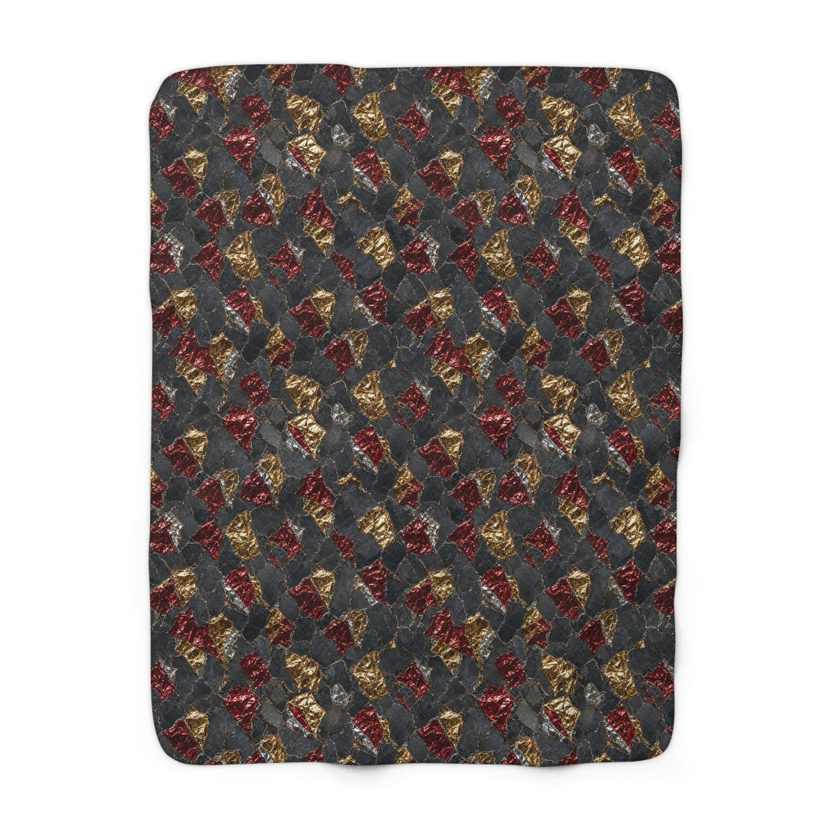 Garnet Gold Foil Sherpa Fleece Blanket – Holographic-Look Metal Pattern