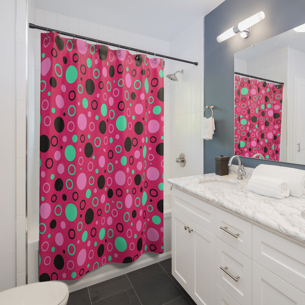 Bubble Outlines Shower Curtain – Candy Pop on Raspberry