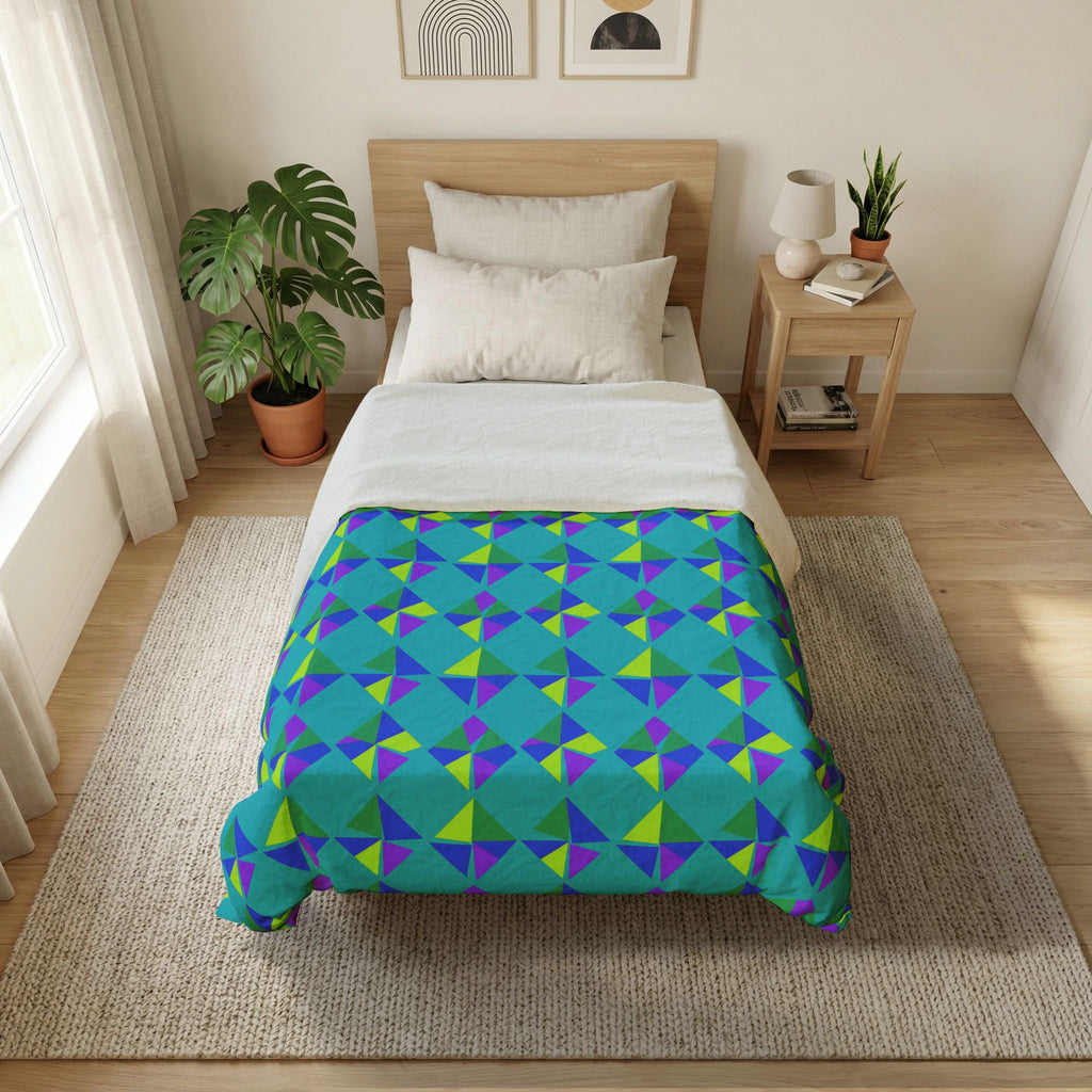 Stacked Cubist Prisms Cotton Duvet Cover – Peacock Jewel
