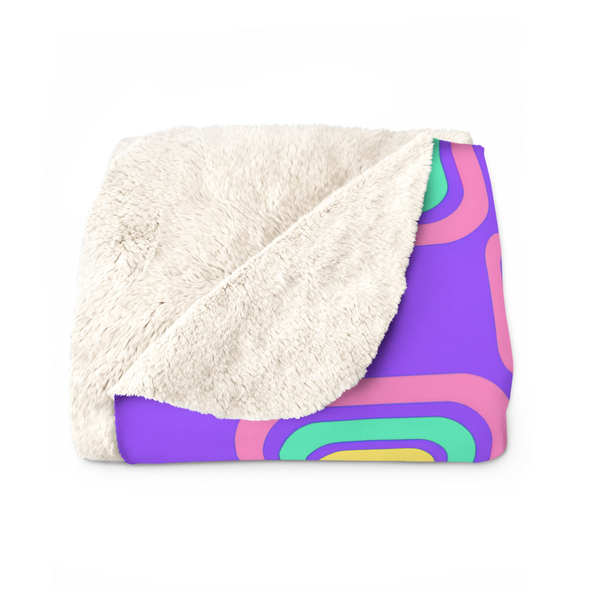 Big Ripple Squares Sherpa Fleece Blanket – Candy Pastel on Grape