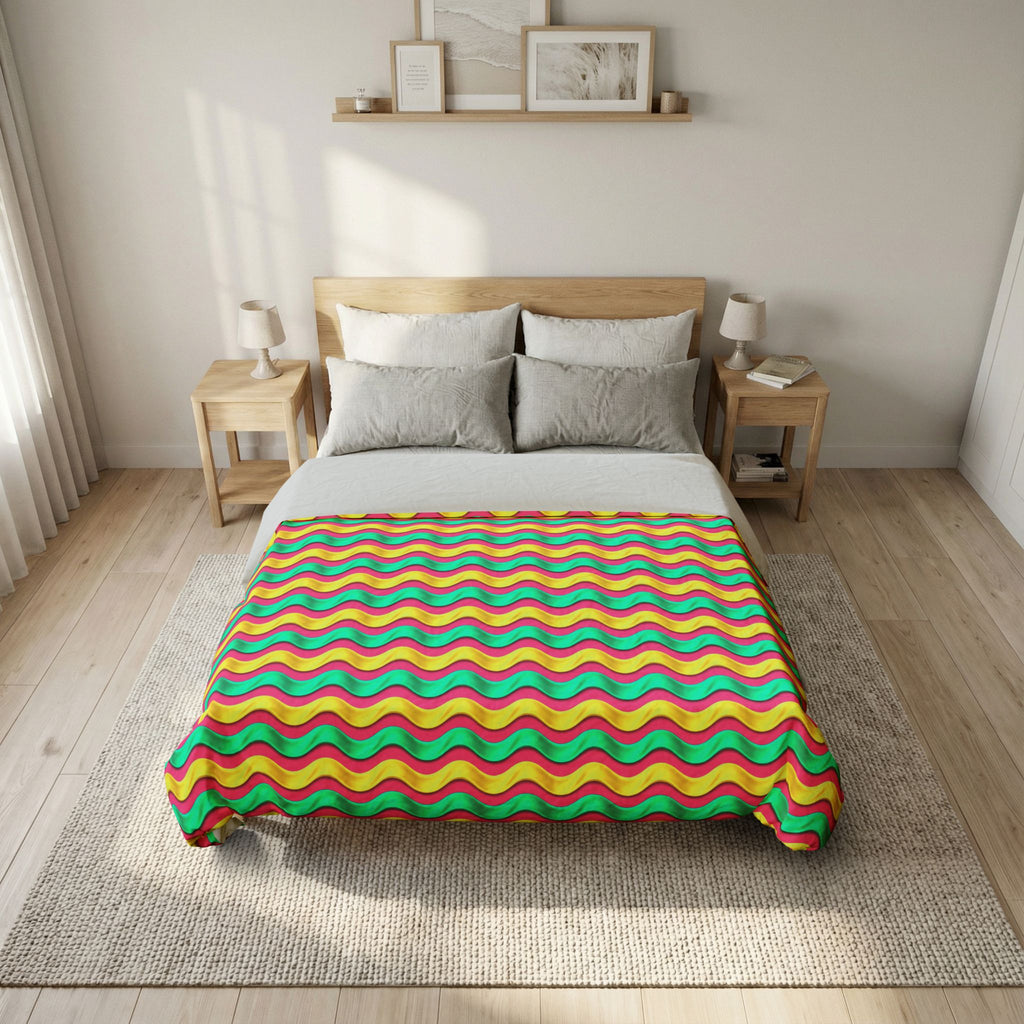 Satin Wave Bands Cotton Duvet Cover – Candy Christmas