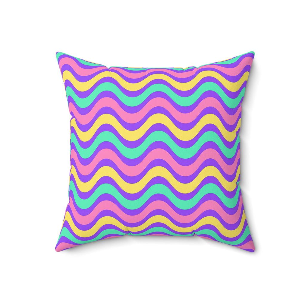 Wide Wave Interference Faux Suede Cushion – Candy Pastel on Grape