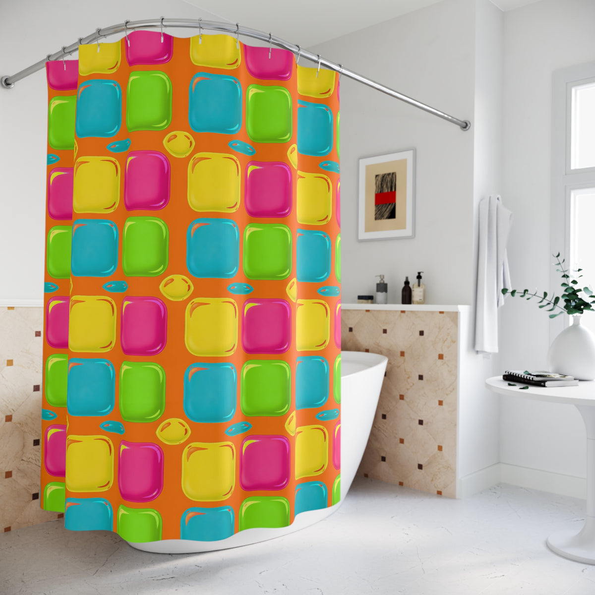 Giant Puffy Glass Cushions Shower Curtain – Hot Citrus Festive