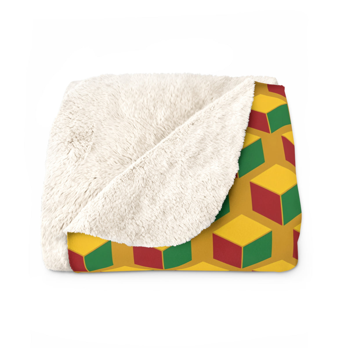 Giant Faceted Cubes II Sherpa Fleece Blanket – Isometric Op-Art Pattern