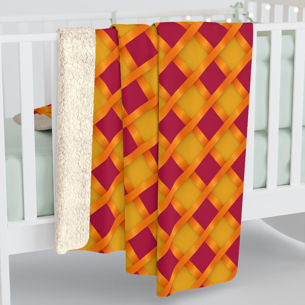 Broad Gold Diamond Trellis Sherpa Fleece Blanket – Cranberry Spice