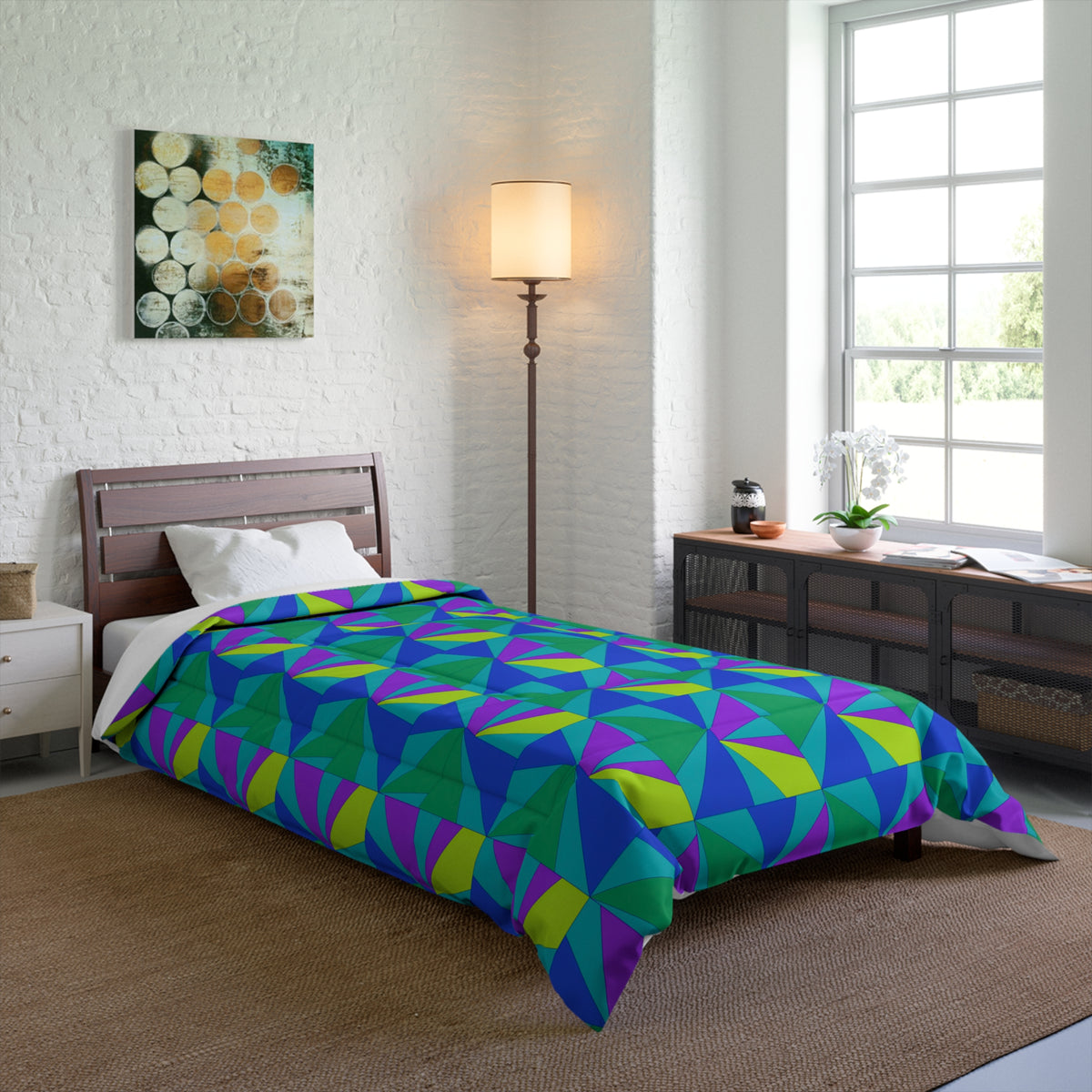 Cubist Sunburst Blocks Comforter – Peacock Jewel