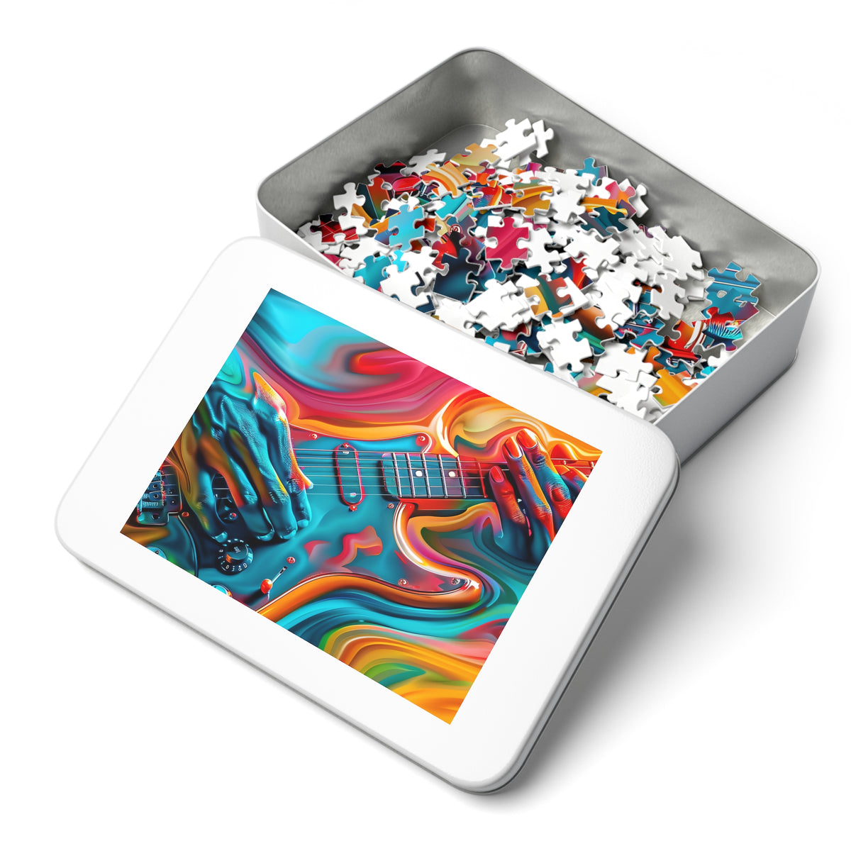 Psychedelic Guitar Hands Jigsaw Puzzle with Tin – Psychedelic Music Art
