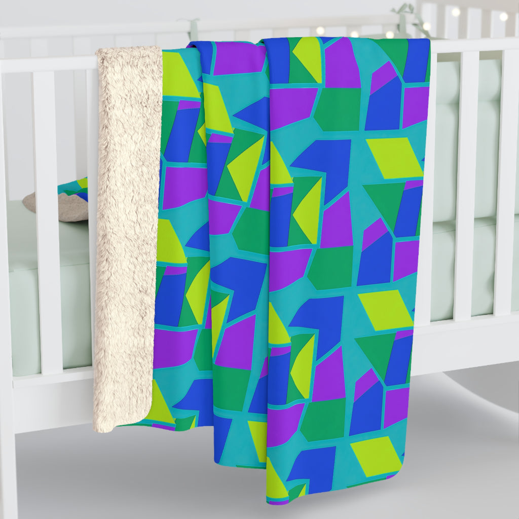 Cubist Block Quilt Sherpa Fleece Blanket – Peacock Jewel
