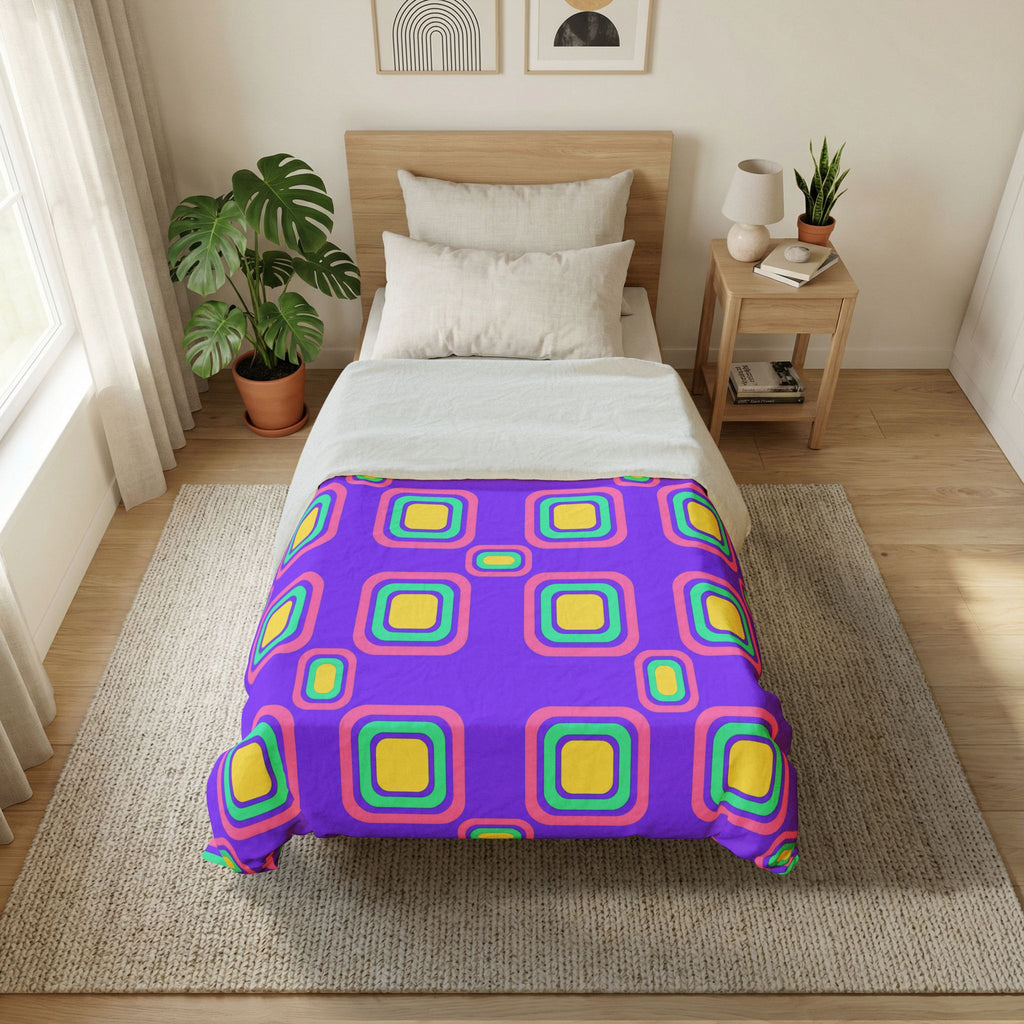 Big Ripple Squares Cotton Duvet Cover – Candy Pastel on Grape