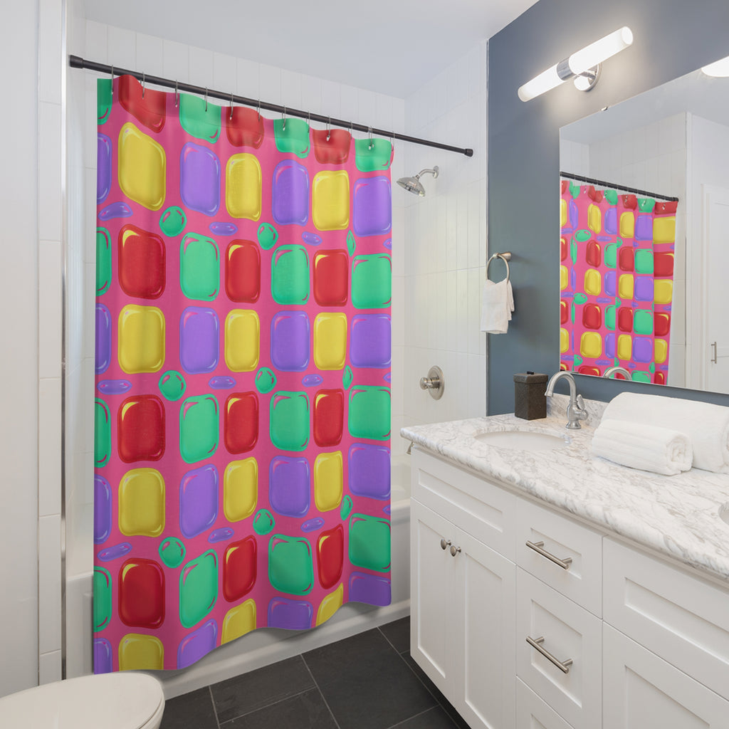 Giant Puffy Glass Cushions Shower Curtain – Candy Christmas
