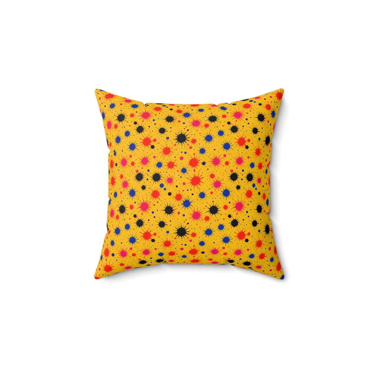 Saffron Splat Storm Faux Suede Cushion – Ink Splash Pattern