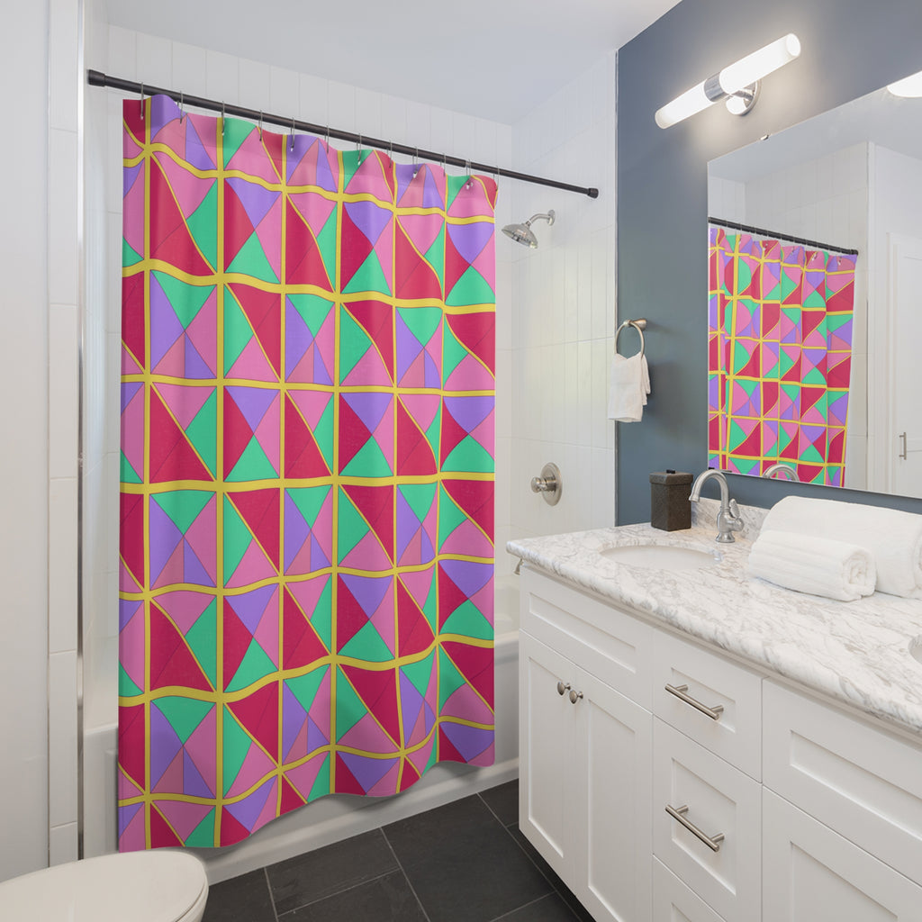 Split Square Fiesta Shower Curtain – Candy Pop on Raspberry