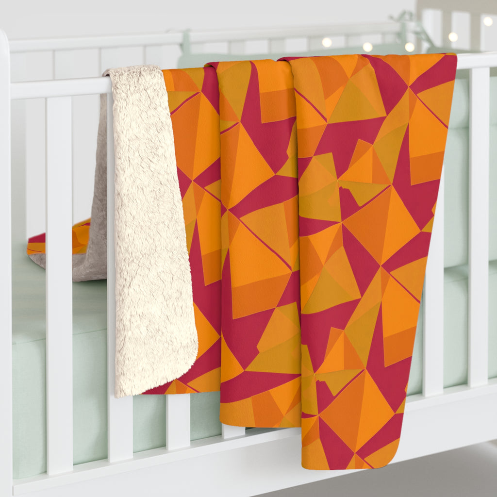 Faceted Gold Panels Sherpa Fleece Blanket – Cranberry Spice