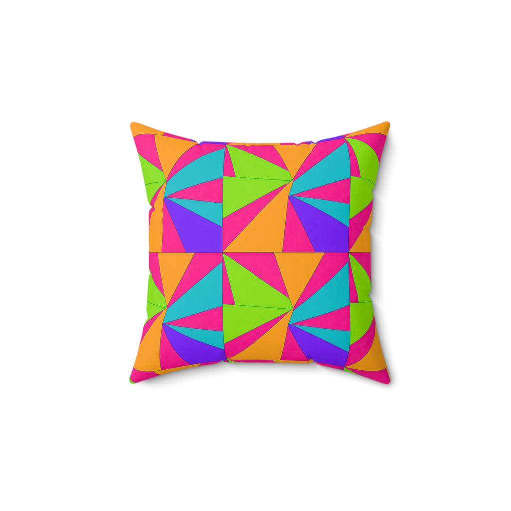 Cubist Sunburst Blocks Faux Suede Cushion – Tropical Punch