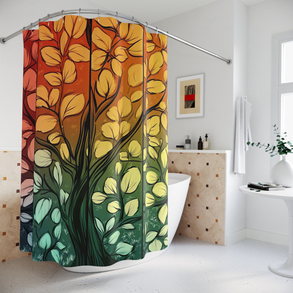Stained Glass Autumn Tree Shower Curtain – Stained-Glass Style Art