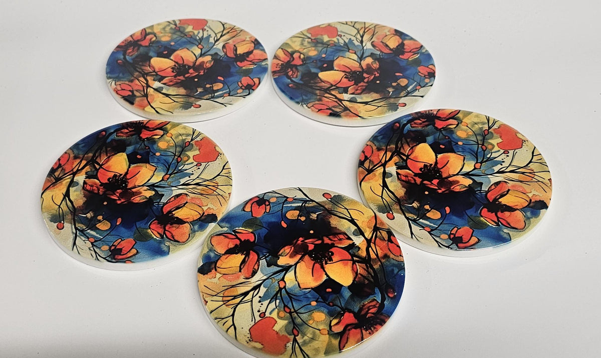 AI24053C Watercolour WildFlower Meadow -  Round Ceramic Coasters- Set of 6, gift for all occasions, Designed and made in Britain