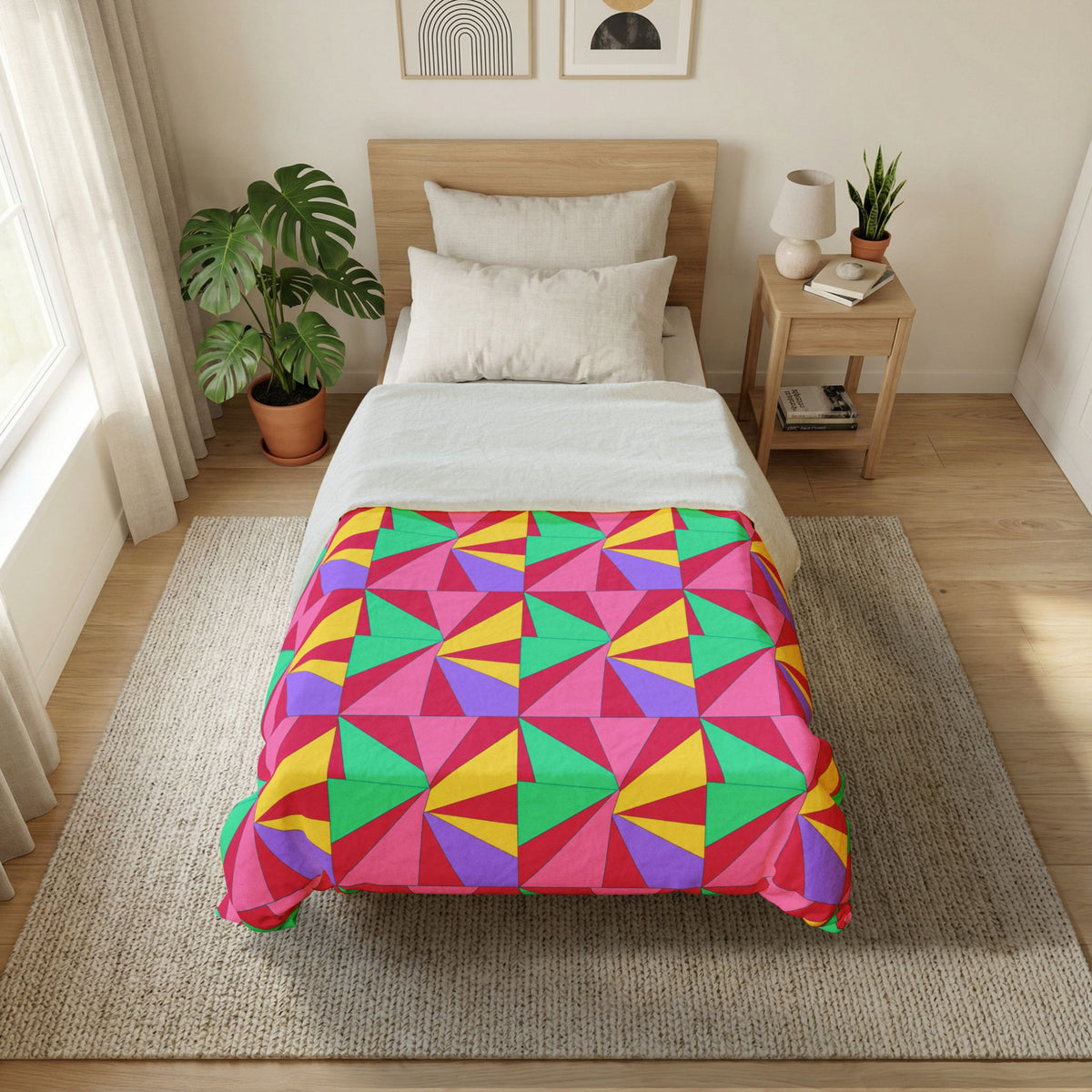 Cubist Sunburst Blocks Cotton Duvet Cover – Candy Pop on Raspberry