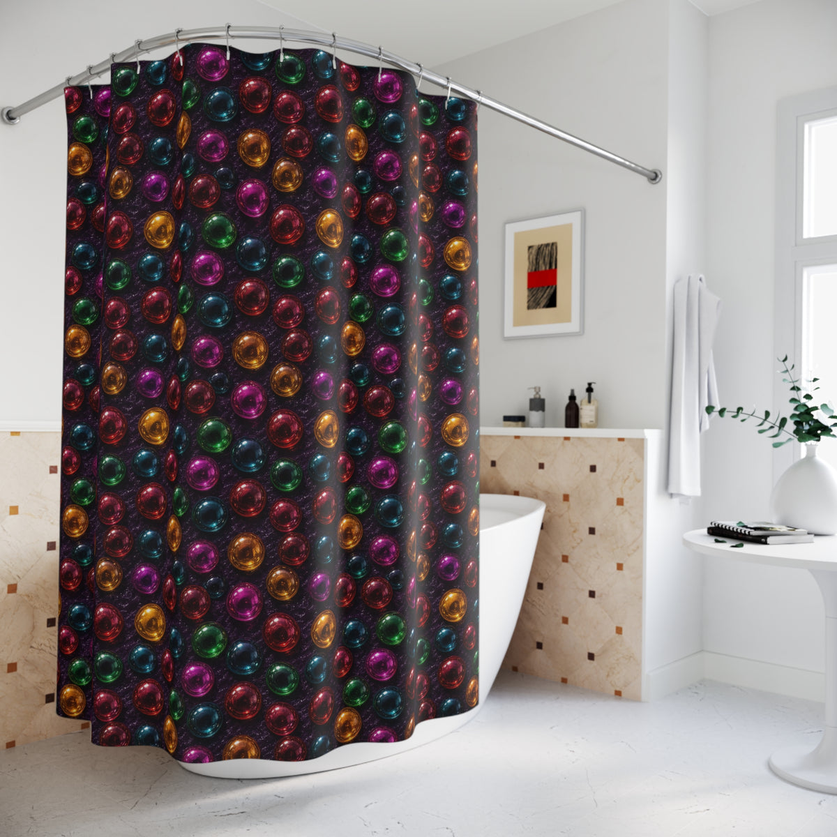 Mirror Glass Orbs Shower Curtain – Holographic-Look Jelly Pattern