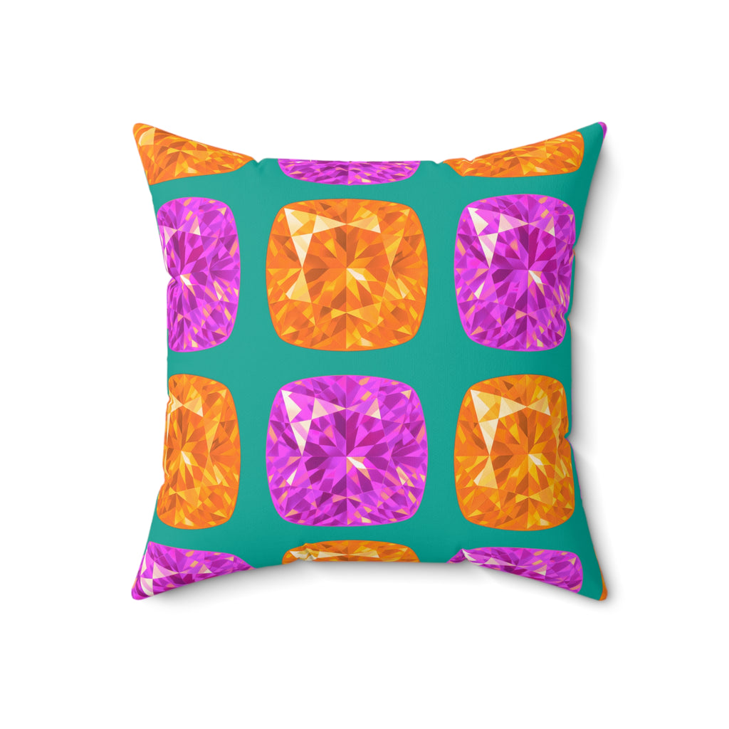 Giant Cut Gem Grid Faux Suede Cushion – Peacock Jewel