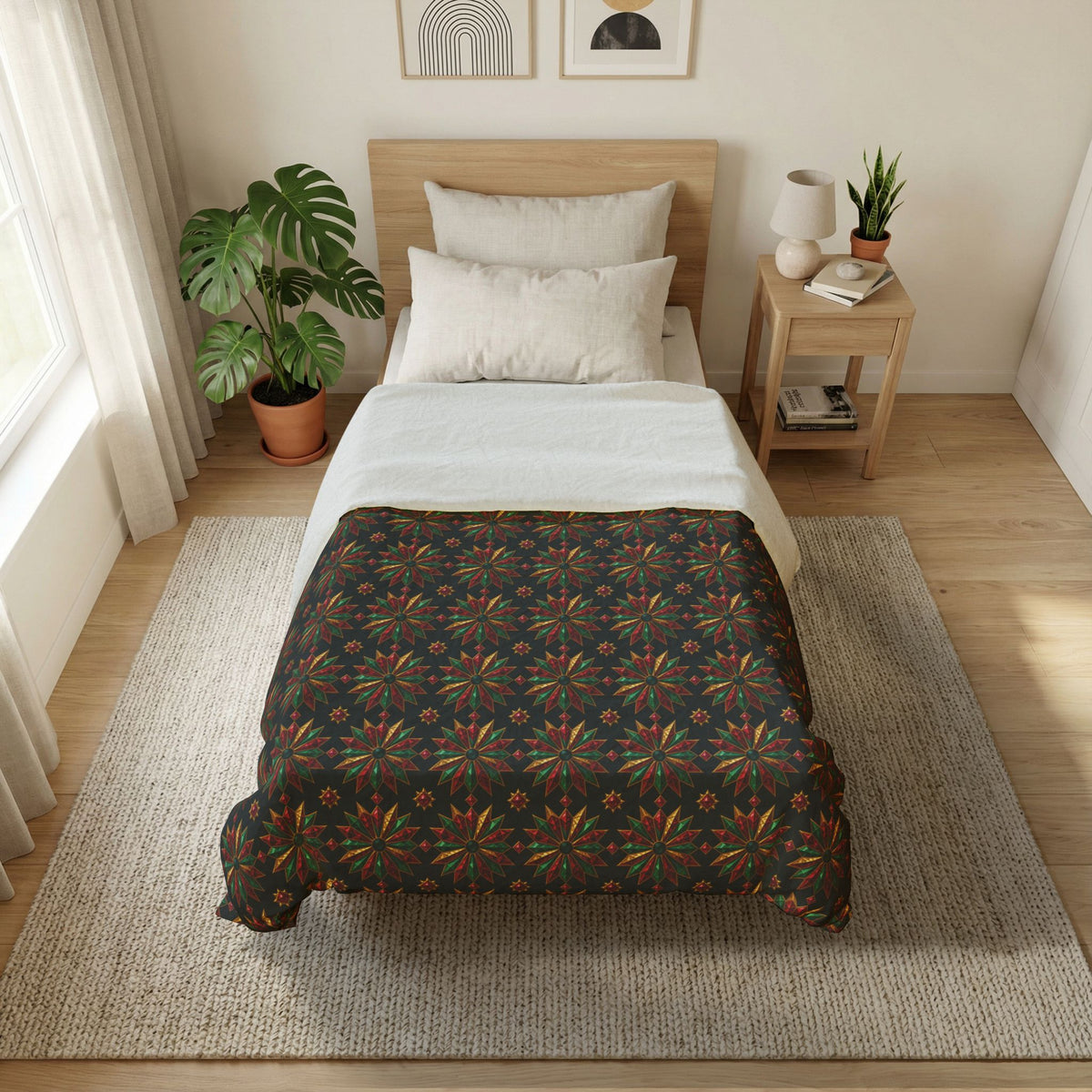 Starburst Medallions Cotton Duvet Cover – Kaleidoscopic Pattern
