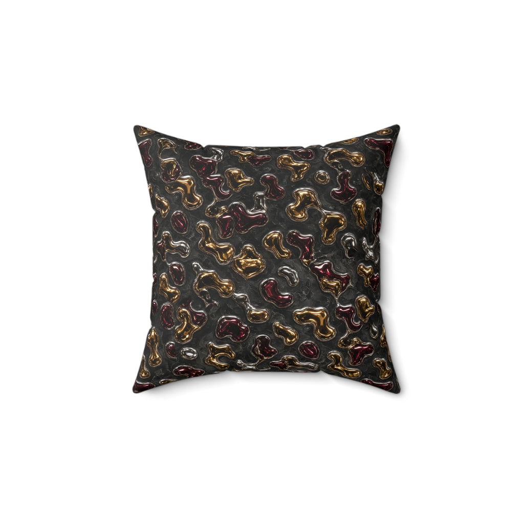 Merging Gold Puddles Faux Suede Cushion – Liquid Chrome Pattern