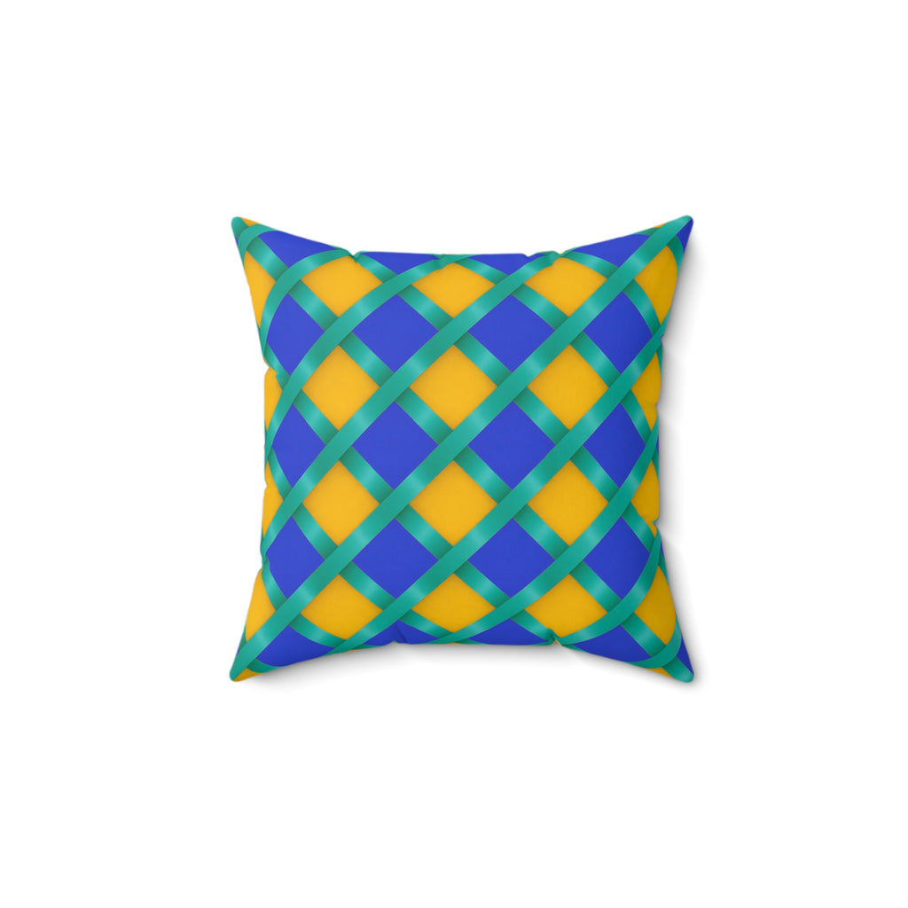 Broad Gold Diamond Trellis Faux Suede Cushion – Peacock Jewel