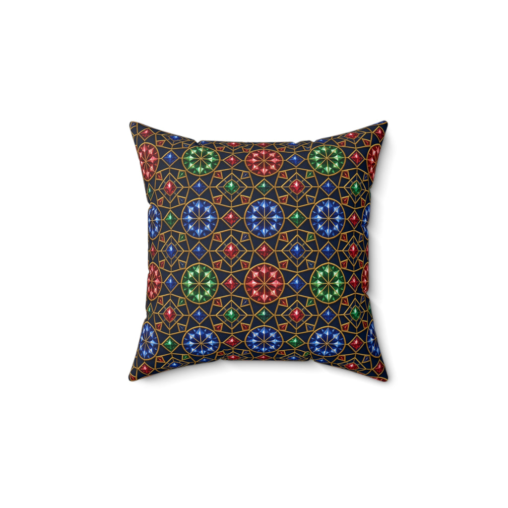 Gem Facet Medallions Faux Suede Cushion – Kaleidoscopic Pattern