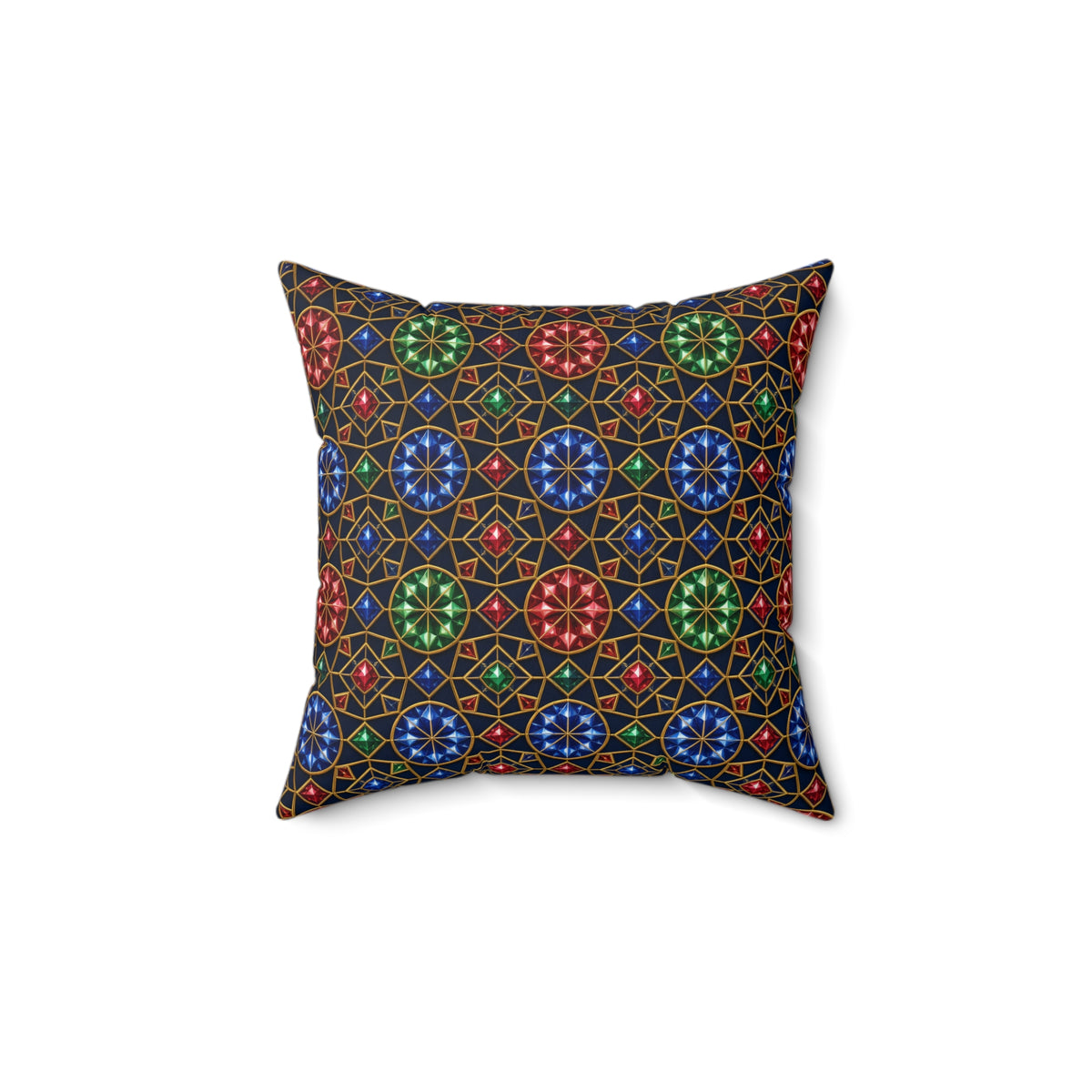 Gem Facet Medallions Faux Suede Cushion – Kaleidoscopic Pattern