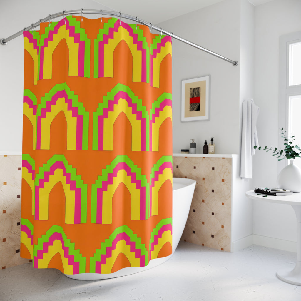 Grand Stepped Arches Shower Curtain – Hot Citrus Festive