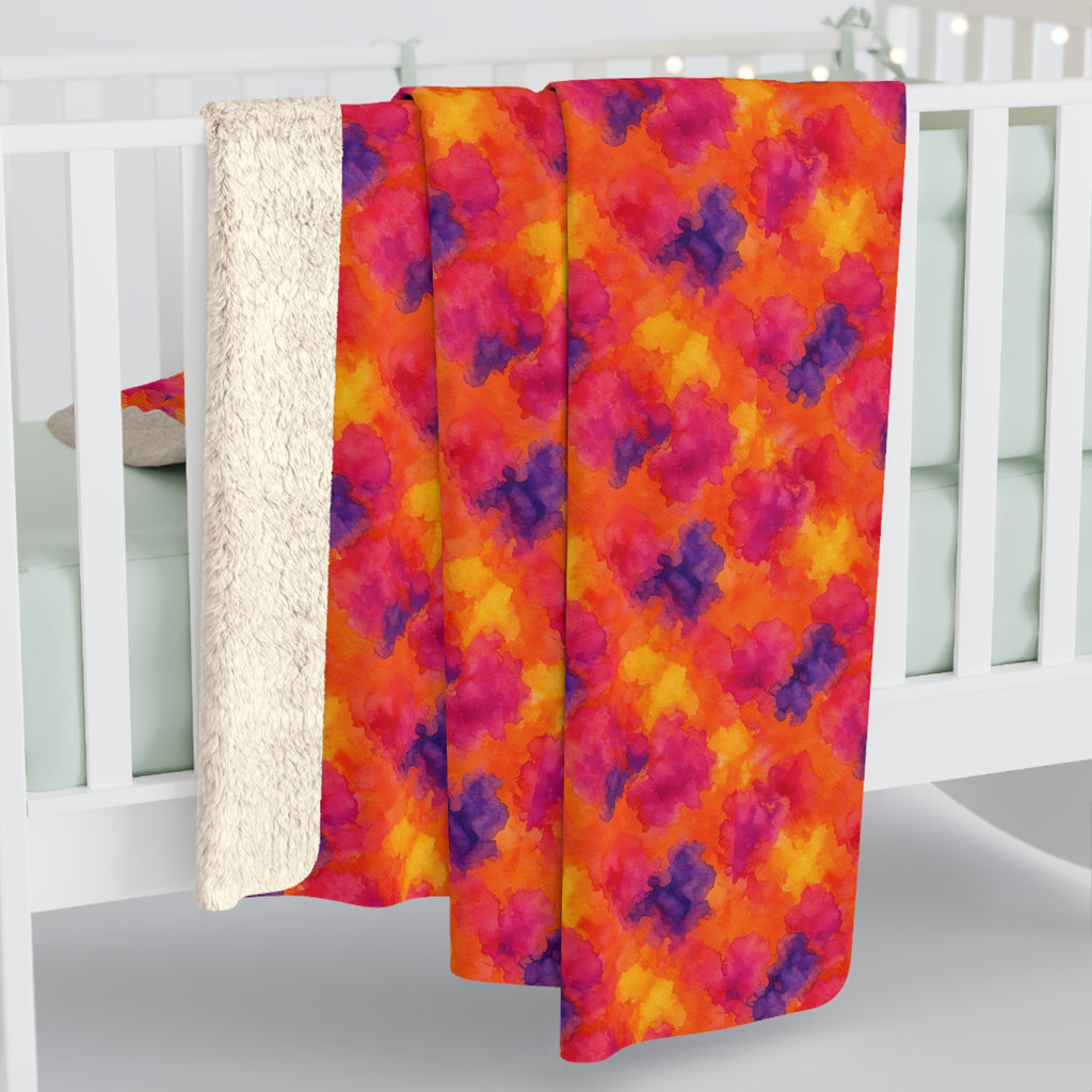 Sunset Bloom Bleeds Sherpa Fleece Blanket – Watercolour Bleed Pattern