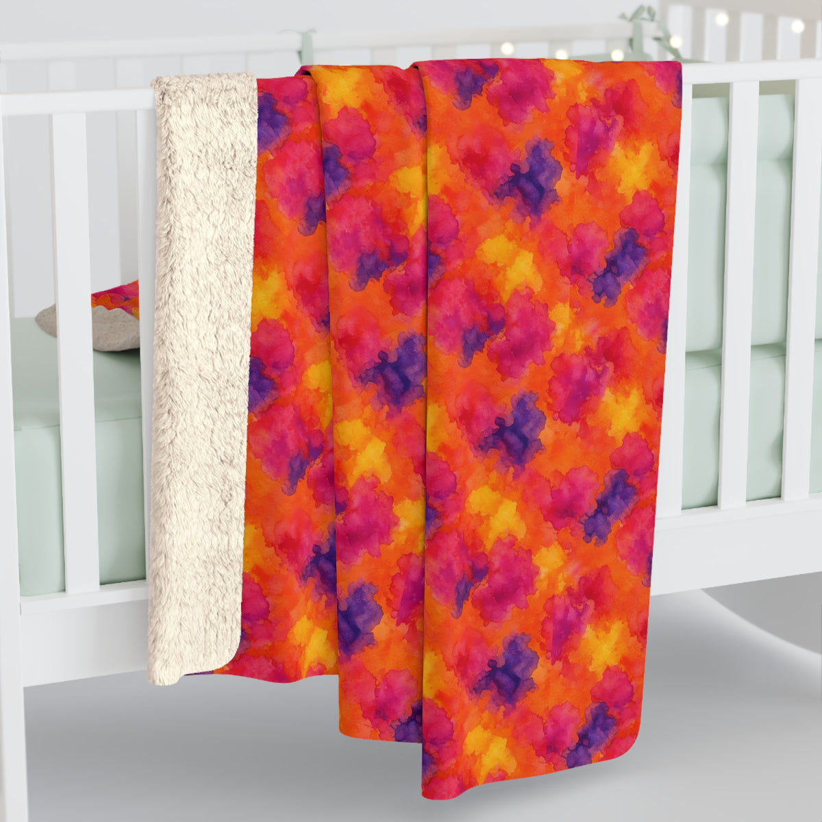 Sunset Bloom Bleeds Sherpa Fleece Blanket – Watercolour Bleed Pattern