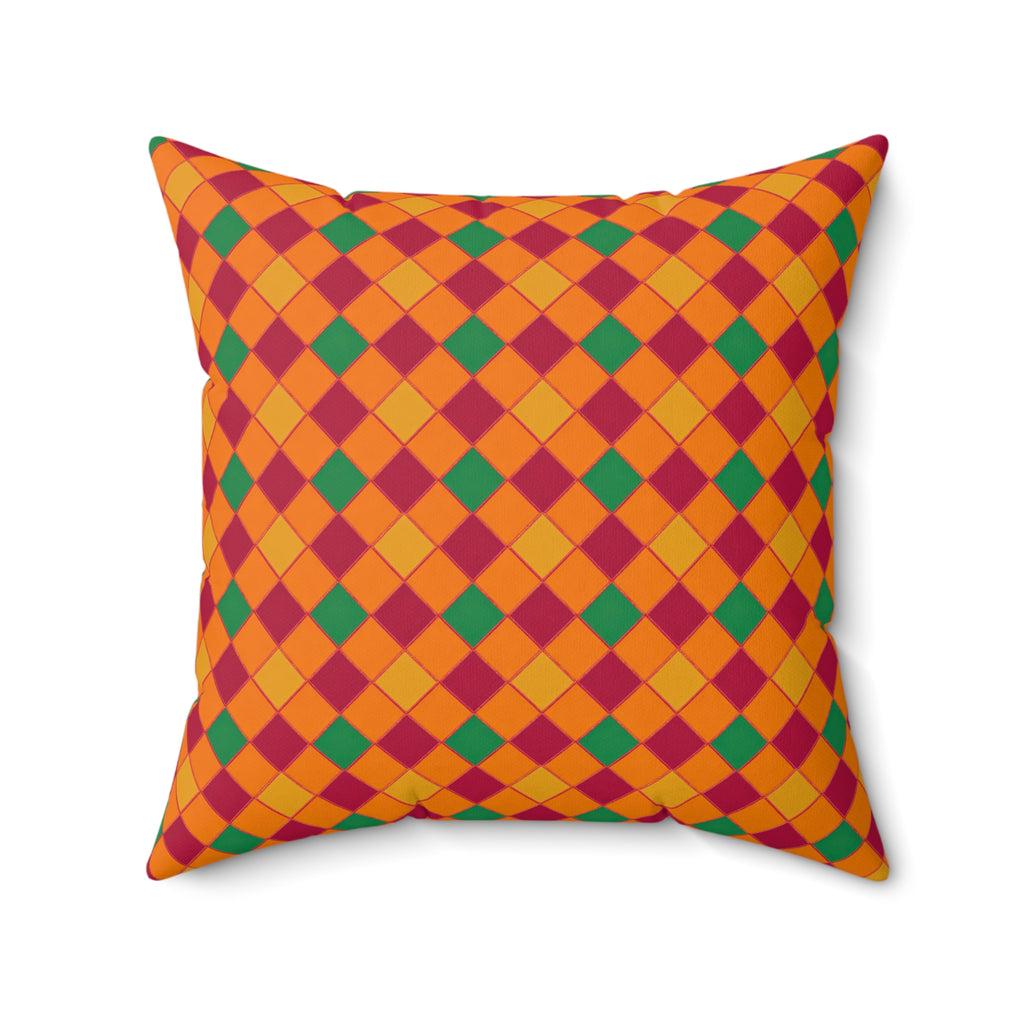 Jewel Harlequin Check Faux Suede Cushion – Cranberry Spice