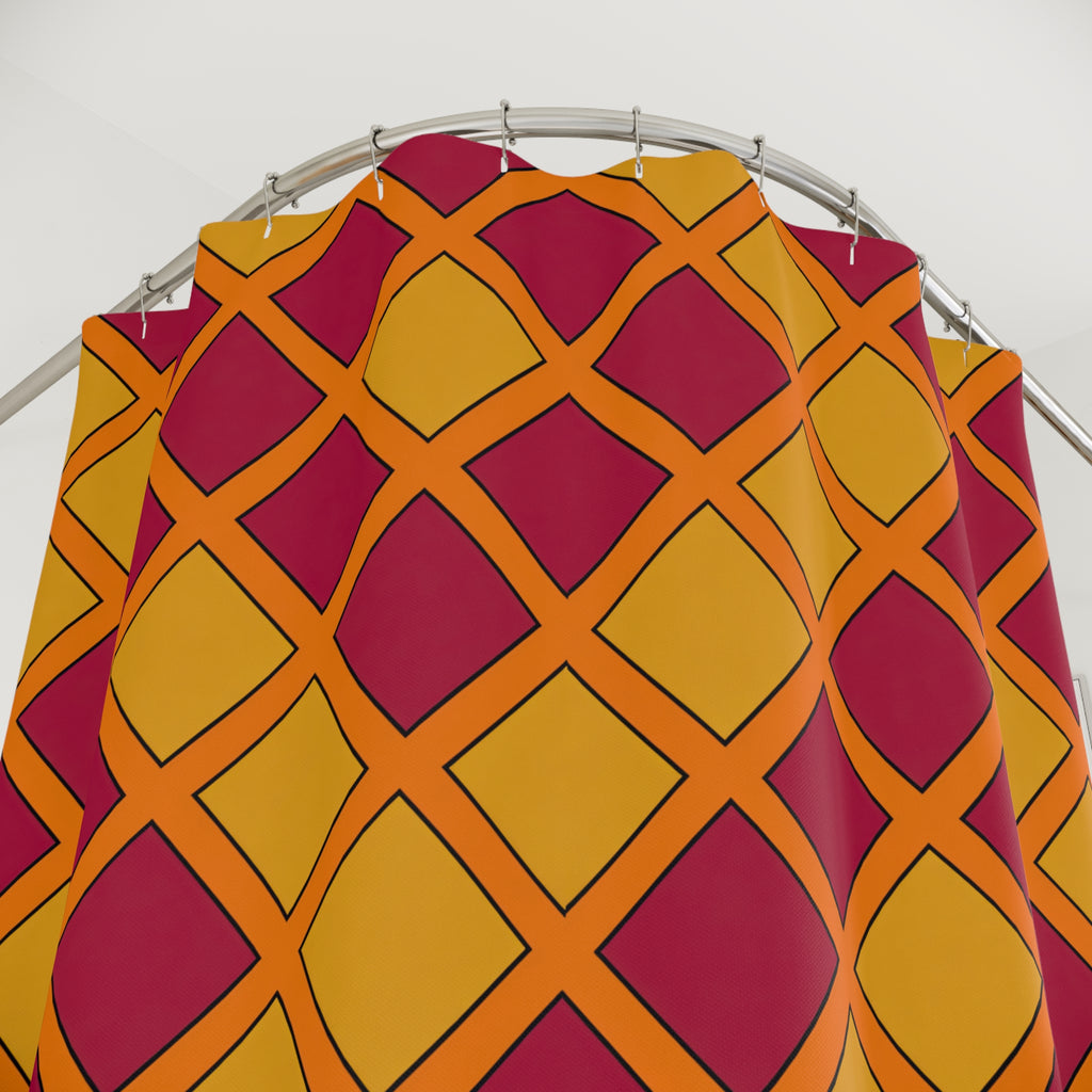 Harlequin Gold Grid Shower Curtain – Cranberry Spice