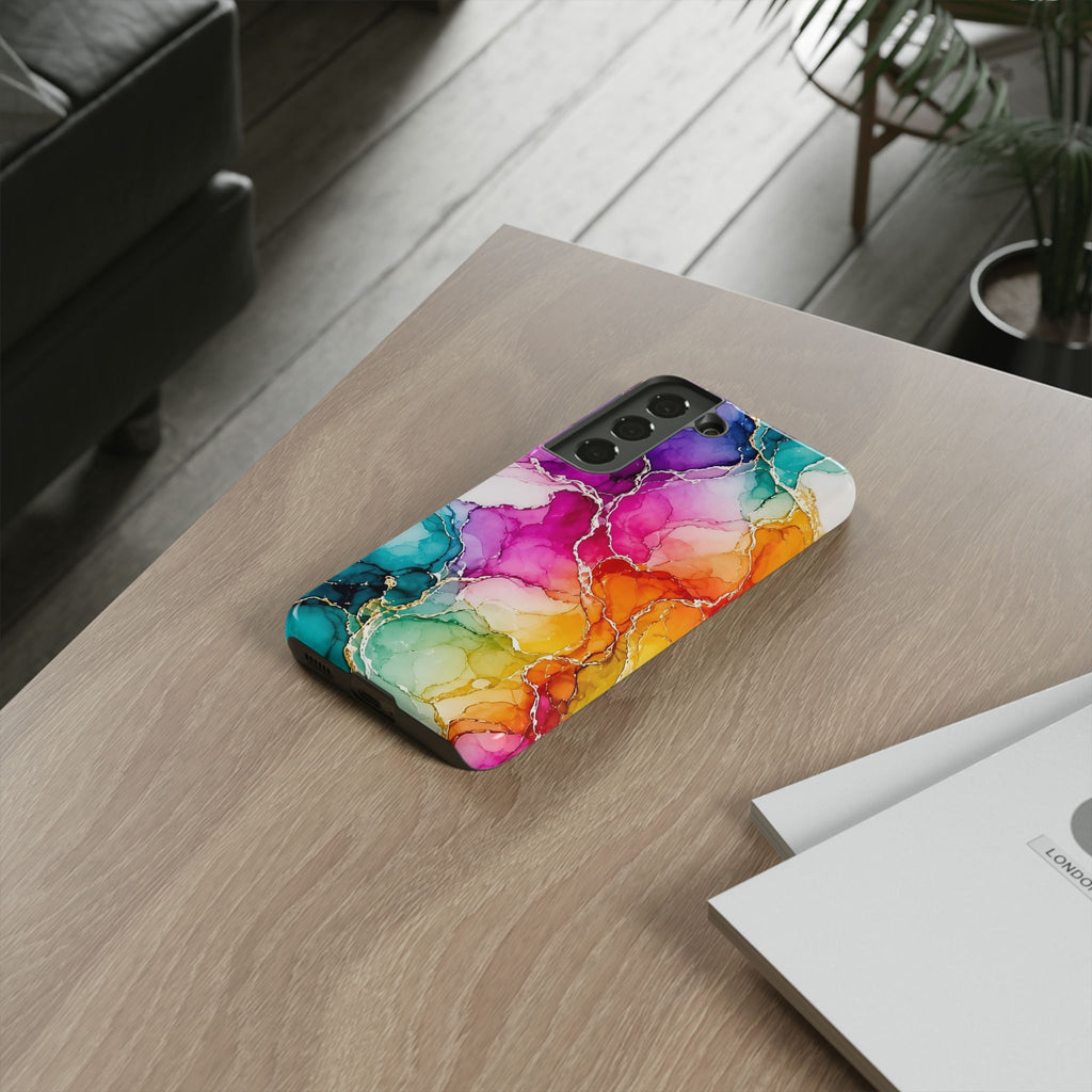 Rainbow Alcohol Ink Bloom Tough Phone Case