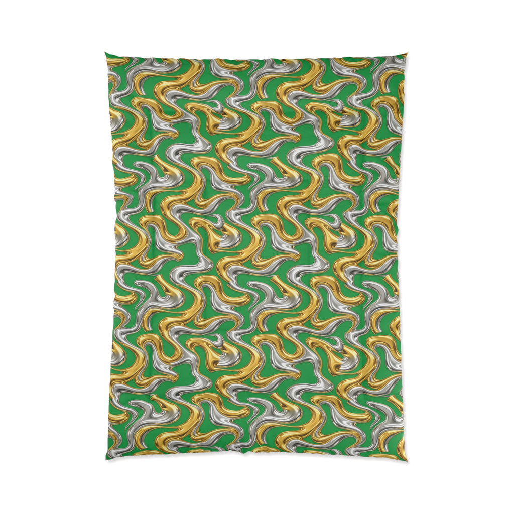 Broad Melting Gold Ribbons Comforter – Liquid Chrome Pattern